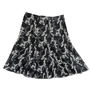 Cato Black White Floral A-Line Midi Skirt Size 14